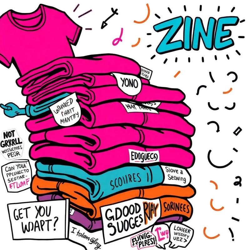 Illustrated collage of feminist tees and slogans